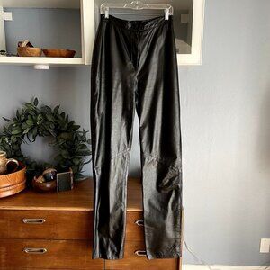 Vintage 80’s Aggie Georgette for Chordas Leather Pants Black High Rise Slim Leg
